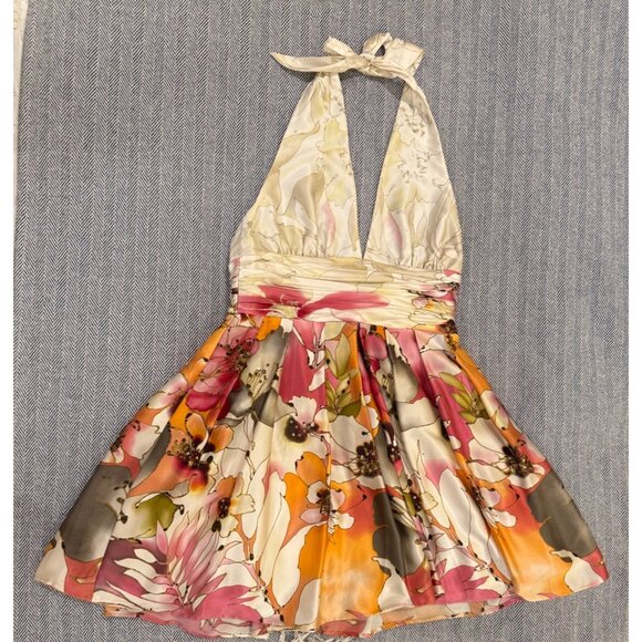 Adrianna Papell Floral Halter Neck Dress With Tulle Underskirt & Vibrant Print - Picture 1 of 12